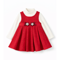 Baby Girl Red Jacquard Dress with Inner Top - فستان أحمر بقماش جاكار مع بلوزة داخلية