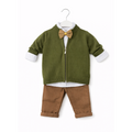 Baby Boy Olive Green 3 Set Outfit - طقم أطفال ولادي زيتي مخطط 3 قطع