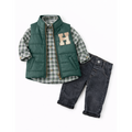 Baby Boy Green Checked 3-Piece Outfit Set - طقم أطفال ولادي أخضر كاروهات – 3 قطع