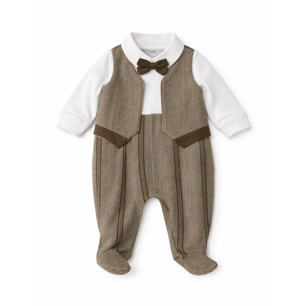 Baby Boy Brown Formal Overall with Bow Tie - أفرول أطفال ولادي بني رسمي مع بابيون