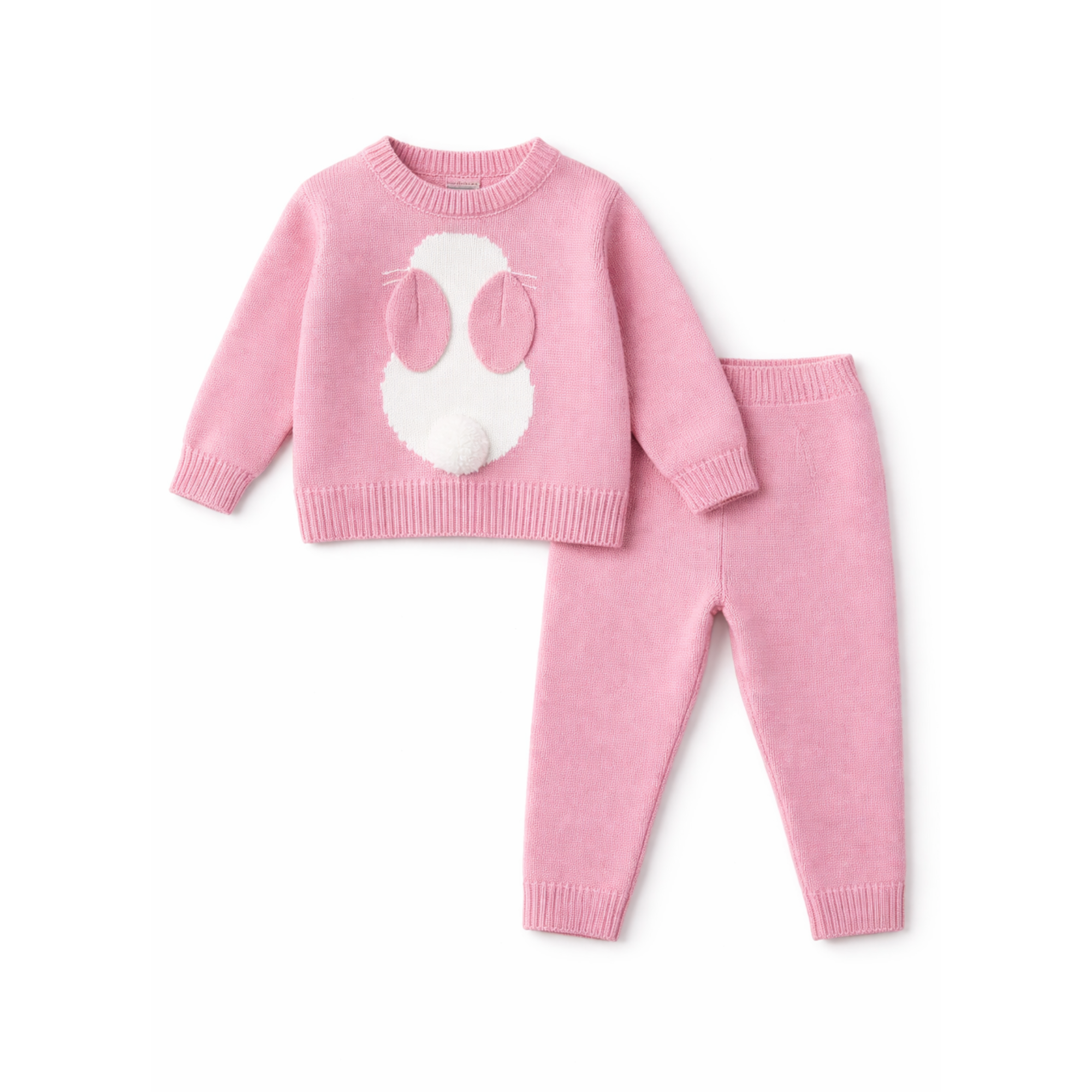 Baby Girl Pink Bunny Knit Set 2 Pcs - طقم بناتي وردي أرنب