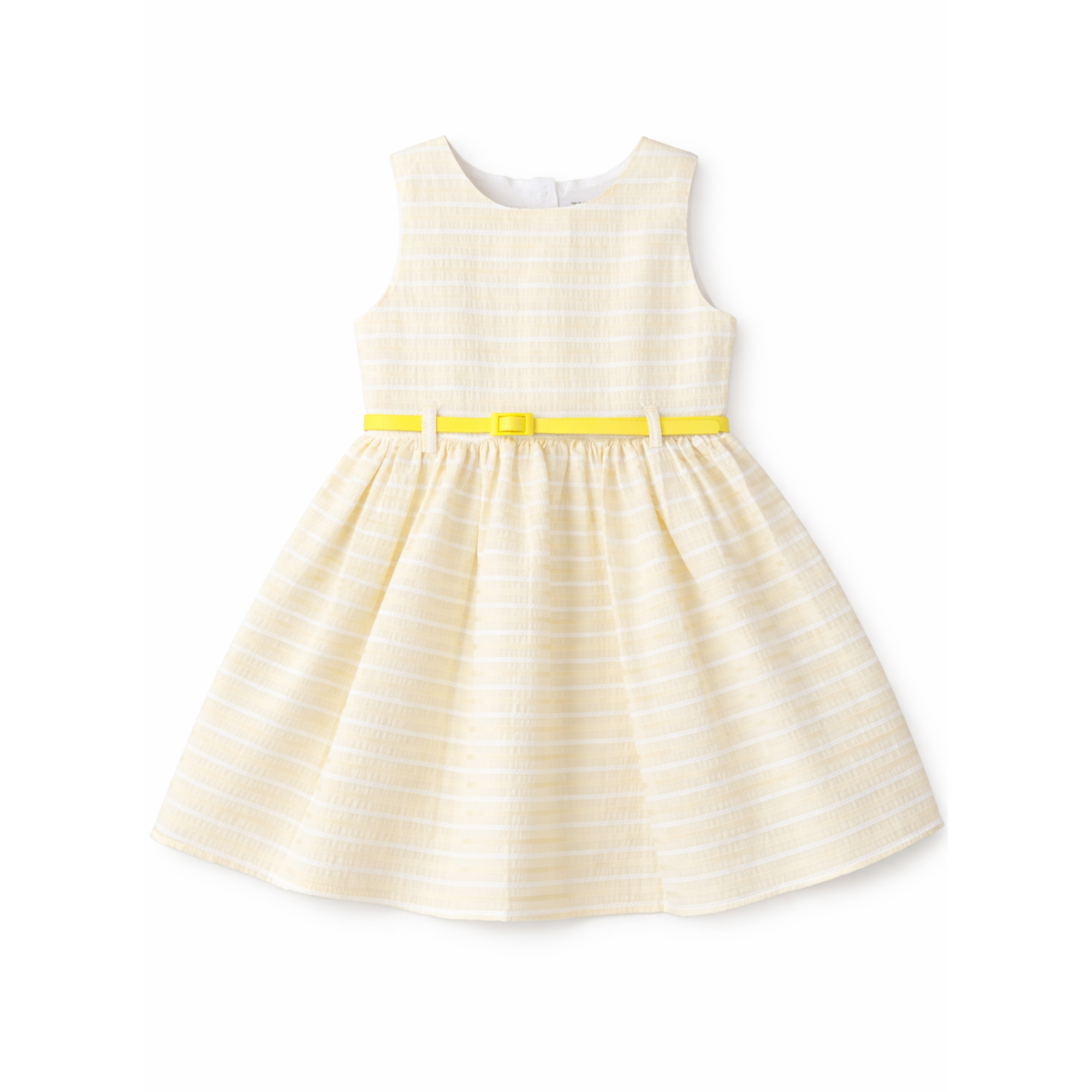 Girls Light Yellow Belted Dress - فستان بناتي أصفر فاتح مع حزام