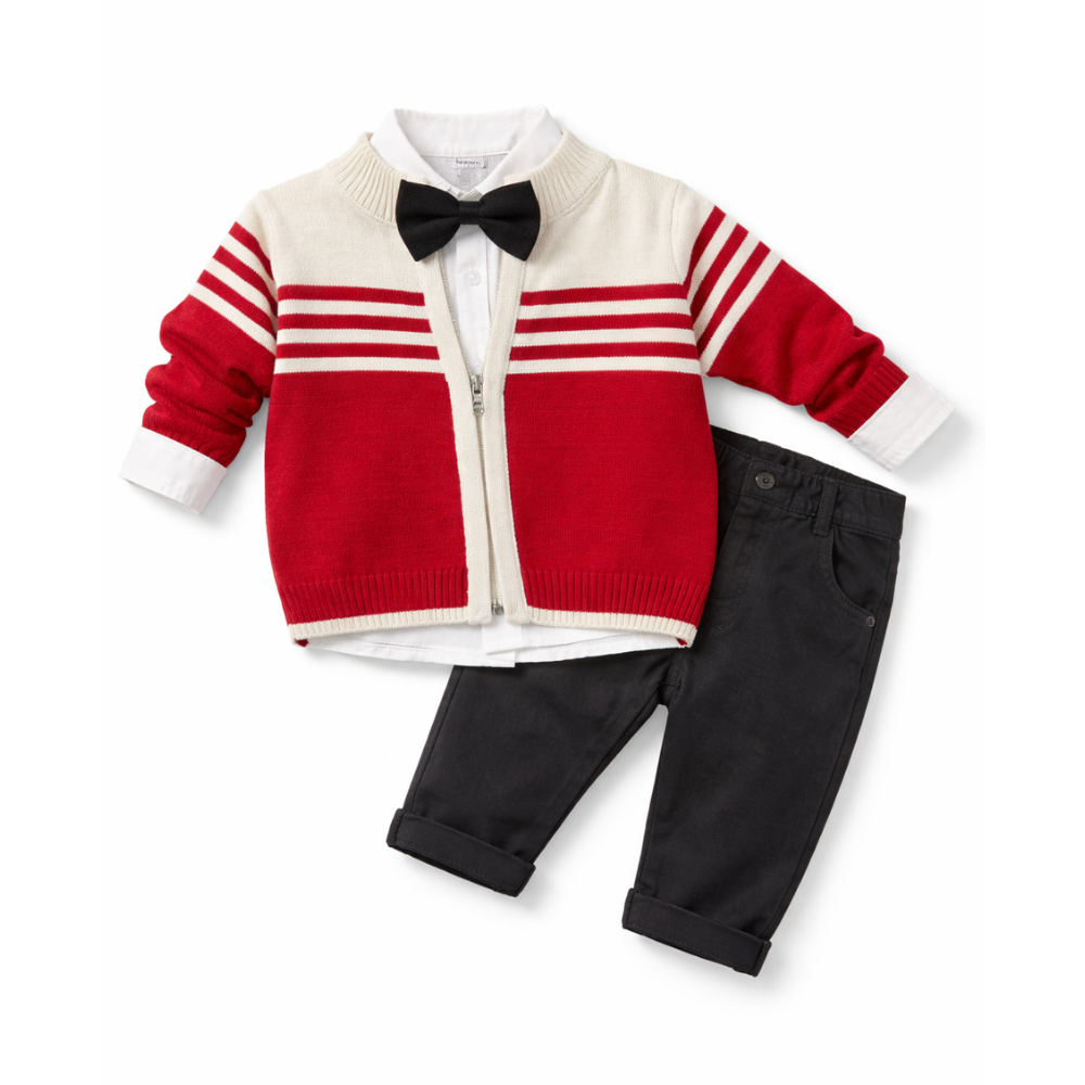 Baby Boy Red Striped 3 Set Outfit - طقم أطفال ولادي أحمر مخطط 3 قطع