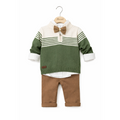Baby Boy Green Striped 3 Set Outfit - طقم أطفال ولادي أخضر مخطط 3 قطع