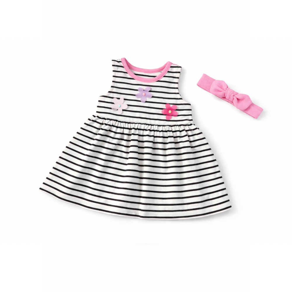 Baby cotton dress with pink bandanna